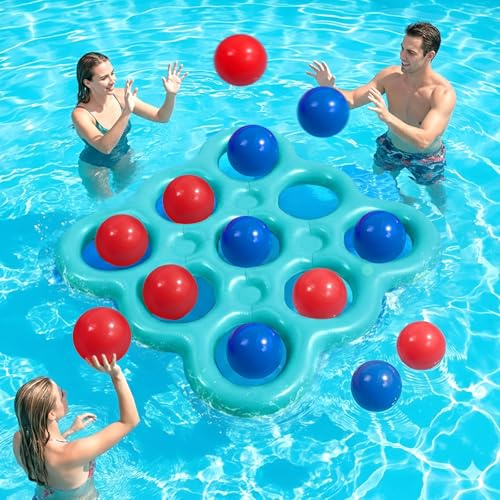 MoKo Tic-Tac-Toe vattenleksset för poolen, uppblåsbar simhjälpmedel med 10 bollar, spel för familjefester utomhustrand vuxna tonåringar barn 2–10 spelare, blå