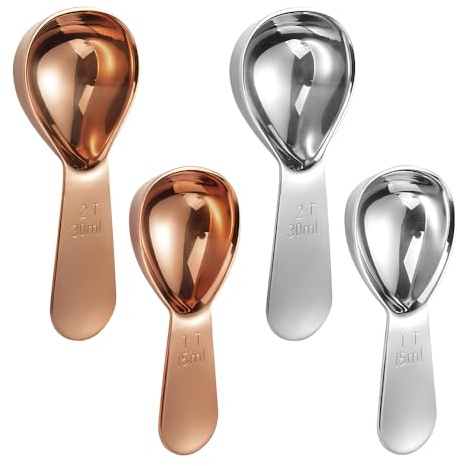 FEIHS 4 Piezas Cuchara Medidora Café, Cucharillas de café de acero inoxidable, Cucharas de Postre, Monoblock de una pieza en Acero Inoxidable, para Helado, Pastel (15ml + 30ml, 2 colores)