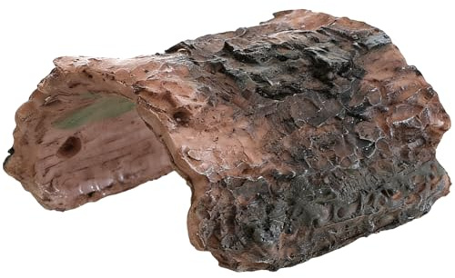 Gömställe för reptiler och terrarier i harts, 9,9 x 8,4 x 6,6 cm trädstam grotta, simulerad bark reptil gömd för gecko, ödla, horngroda, orm, brun livsmiljöaccent