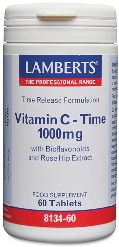 Lamberts Vitamina C 1000 mg | Liberación Sostenida | 60 Tabletas | Una al Día | Con Bioflavonoides y Escaramujo | Calidad Farmacéutica GMP