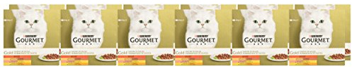 PURINA Gourmet Gold Lot de 12 boîtes de 8 x 85 g pour Chat en Sauce avec œuf, dinda et Canard, Saumon et Poulet, 96 canettes de 85 g chacune (12 boîtes de 8 x 85 g)