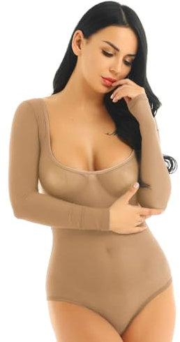YiZYiF Dam wetlook transparent body mesh bodysuit tröja onepiece magdans body gymnastik dräkt Stringleotard, naken, one size