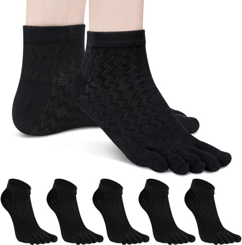 MOAMUN 5 Pares de Calcetines Dedos Mujer, Transpirable Suave Calcetines con Dedos, Algodón De Corte Bajo De Cinco Calcetine Deporte para Los Deportes De Trabajo, Talla35-40(Mujer, Negro)