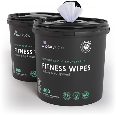 Wipex Toallitas de gimnasio a base de plantas, verificadas por EWG, limpieza natural de superficies y equipos con citronela, eucalipto y vinagre para el hogar o estudio de fitness, esterillas de yoga