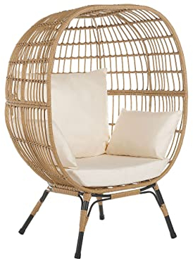 Beliani Poltrona da Giardino Boho in Rattan Naturale con Cuscini a Forma di Uovo Beige