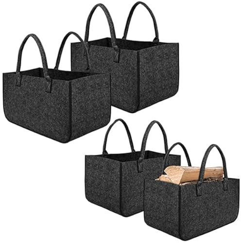 Aufun Lot de 4 sacs en feutre pour bois de cheminée - Pliable - Panier à bois de chauffage - Sacs en feutre - Pour bois de cheminée - Pour vêtements - 50 x 25 x 25 cm - Gris foncé