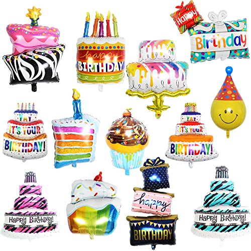 ZOOMPIL Happy Birthday Luftballon, 13 Stück Folienballon Happy Birthday, Geburtstagsballondekoration mit Buntem Muster, niedlichen Luftballons für Karneval Urlaub Party Dekoration