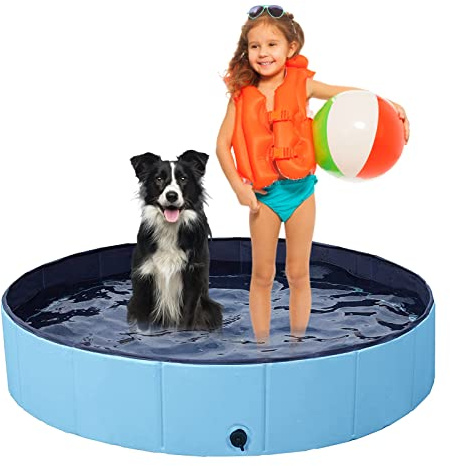 Jsdoin Large Foldable Dog Pool, Portable Dog Pet Kids Bath Pool Swimming Pool, PVC Non-Slip Paddling Pool, Pet Dog Cat Bathing Tub Children Pet Dog Pool for Indoor/Outdoor(120 * 30cm)