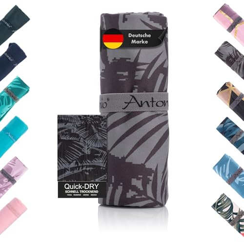 Antonio - Mikrofaser Strandtuch & Badetuch XXL 160 x 80 cm schwarz - Damen & Herren Strand-Handtuch & Bade-Handtuch schnelltrocknend leicht groß - Microfaser Towel Handtücher Yoga, Sport, Unterwegs