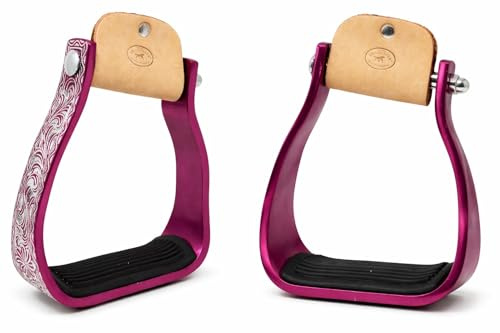 CHALLENGER Horse Western 51140PK Étriers coudés en aluminium gravé Rose 12,7 cm