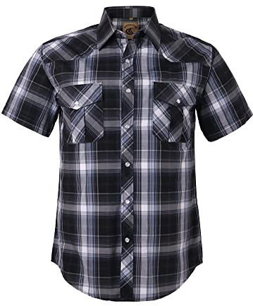Dctop Chemise Western Courte pour Homme, Boutons nacrés, Poches Poitrine, col boutonné, Infroissable et Facile d’Entretien, Coupe Regular, modèle décontracté d’été