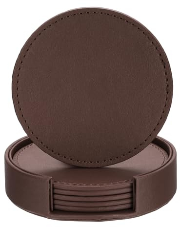 sourcing map 1 Set Leather Coasters for Drinks, Drink Coasters with Holder for Tabletop Protection, Home Decor and Housewarming Gifts, Brown