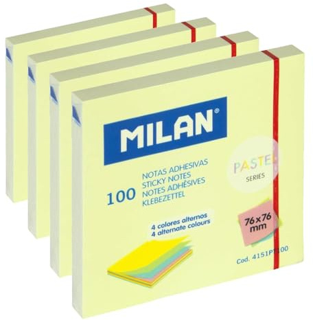 Bloc 100 notas adhesivas colores alternos 76 x 76 mm, serie Pastel MILAN, 4151PT100 (Paquete de 4)