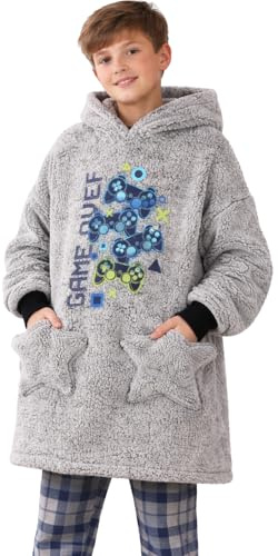 A2Z 4 Kids Boys Oversized Snuggle Girls Wearable Thick Pile Fleece Gaming Sweatshirt Hoodie Fluffy Pullover Dressing Gown Comfortable Warm Blanket Children One Size Xmas Gaming Gift Snuggle