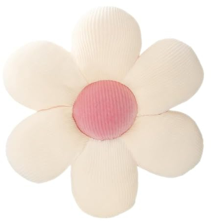 LATRAT Blumenboden Kissen Tatami Blumenförmiges Dekor, Sitzkissen Boden Aesthetic Zimmer Deko Bedroom, Cute Pillow, Plüsch-Bodenkissen für Schlafzimmer, Sofa, Stuhl, Weiß und Rosa, 40 x 40 cm