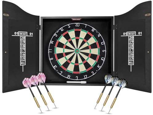 Pennpliy Dart Board Cabinet Set with 18 Dartboard, Bristle Professional Dart Boards for Adults with 6 Steel Tip Darts with Rotating Number Ring and Scoreboards, for Game Rooms, Man Caves, Home Bars