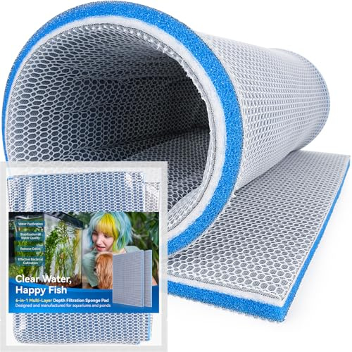Borlech Aquarium Filter Media Sponge Pad, Multi-Layer Foam Filter Floss for Fish Tank Filters Accessories (50 x 40 x 1.5 cm)