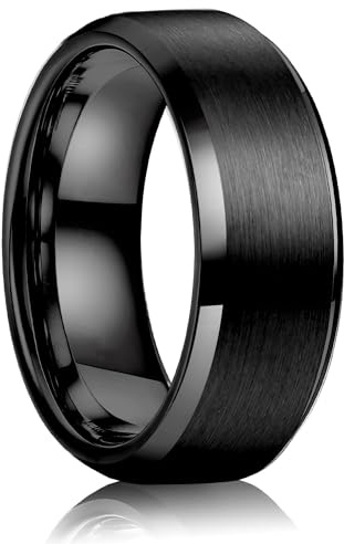 WATEFOER Anelli in Acciaio Inox per Uomo 8MM Anello di Fascia Nuziale Anelli di Fidanzamento con Finitura Opaca Bordo Lucido Smussato Anelli di Promessa per Uomini Donne Unisex (Nero, 10)