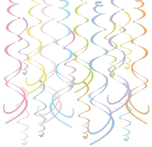 HonuGoGo 48PCS Pastel Paper Swirl Decorations Hanging Ceiling Streamers for Birthday, Spring, Bridal, Gender Reveal, Wedding, or Everyday Party Decor