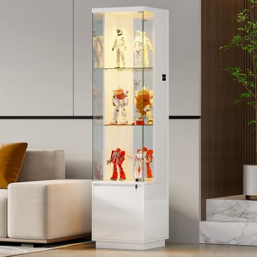 Gurexl Display Cabinets with Lockable and Glass Doors for Living Room,White