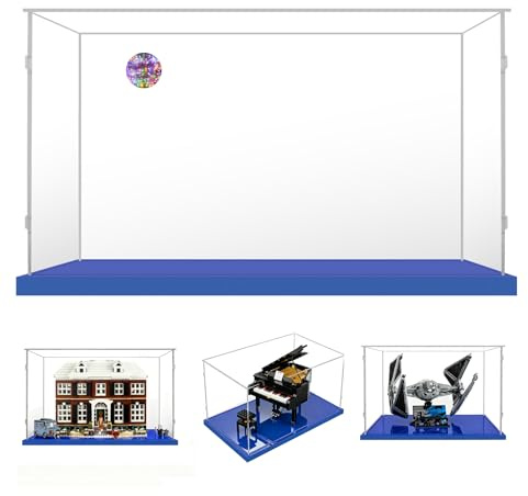 AAABOX 45x40x35 Vitrina Acrílico para Lego Home Alone 21330 Star Wars Tie Interceptor Ucs 75382 Piano Cola 21323 (Base Azul)