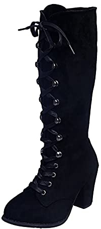 Overknees westernstövlar dam långa stövlar, spetssko högklackade stövlar kvinnor mode lång fotled, Overknees snöstövlar slip-on-skor, klassiska snörstövlar med låg klack