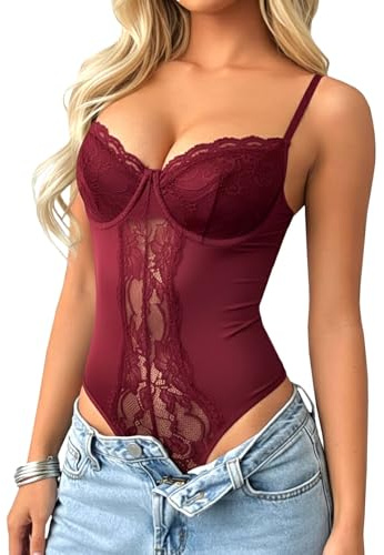 TZLDN Women Lace Mesh Corset Bodysuit Adjustable Straps Backless Club Party | Soft Stretch Breathable Sweetheart Neck Slim Sculpt Cut Matches High Waisted Jeans Skirts for Date Night Daily Street Outfits