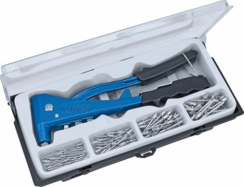 Condor Tool 236 | Surtido de alicates para remaches ciegos | Juego de alicates para remaches ciegos | remaches pop 2,4/3,2/4,0/4,8 mm | Incluye 100 remaches