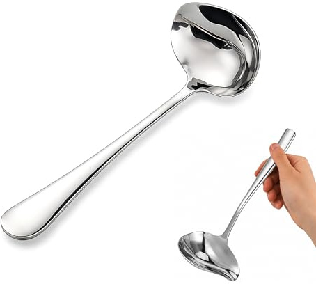 Cucharón para Salsas con Pitorro Vertedor 17 cm Acero Inoxidable, Cazo Servidor Profesional para Sopas, Aderezos y Guisos, Utensilio de Cocina Resistente Anti-Goteo para Chef y Uso Doméstico, Plateado
