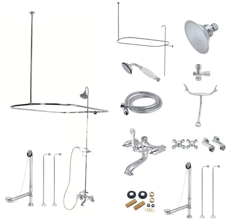 Kingston Brass CCK1141AX Vintage Clawfoot Tub Faucet Package with Shower Enclosure, Polished Chrome