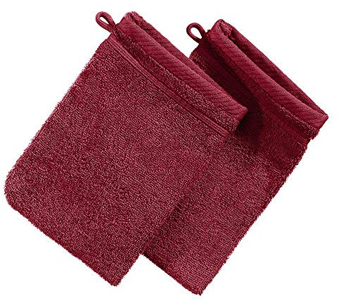 Erwin Müller Waschhandschuh Heidelberg 2er- Pack, 100% Baumwolle weinrot Größe 15x21 cm - weiche Qualität, saugstark und strapazierfähig - praktisch durch Schlaufe (weitere Farben)