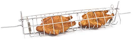 Spiedo a Gabbia per Girarrosto in Acciaio Cromato, Barbecue o Camino, Adatto a Polli, Piccioni, Fagiani, Lepri e Selvaggina, Lunghezza 60 cm