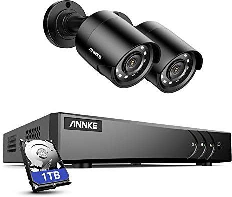 ANNKE,Sistema de cámara CCTV 1080P 2X + 1TB HDD + 4CH 1080P Lite H.264+ DVR Video exterior resistente a la intemperie, fácil DIY, grabación inteligente 24/7