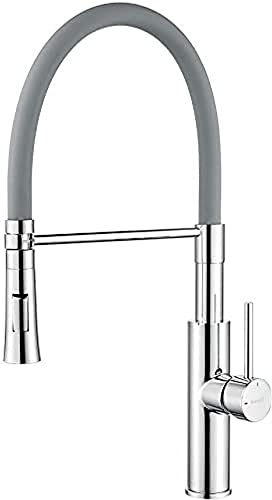 Ibergrif M22115-1 Chrome Kitchen Tap, Kitchen Taps Mixer with Pull Down Spray and Single Handle Sink Faucet, for RV 、Caravans, Gray
