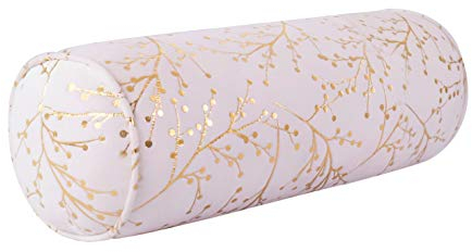 VERCART Komfort Nackenrolle Nackenkissen, Yogakissen Kissenrolle, Nackenstütze Rolle Nacken Knie Bein, Dekorativ Lendenkissen für Bett Sofa mit Waschbarem Bronzieren Handwerk Samt Bezug Weiß 100cm