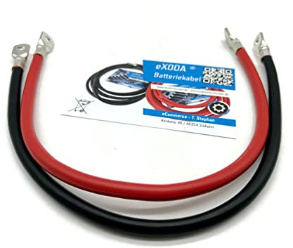 Exoda Batteriekabel Set 25 mm² 30cm mit Kabelschuhen M8 Rot und Schwarz für Auto KFZ Boot Motorrad hohe Flexibilität aus 99 Prozent Kupfer für lange Lebensdauer und Sicherheit