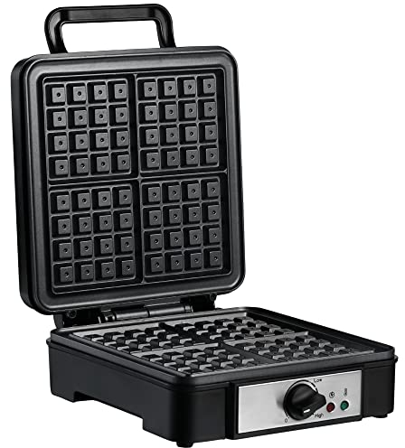 HOMCOM Macchina Waffle per 4 Cialde con Piastre Antiaderenti e Temperatura Regolabile, 1200W, Nero