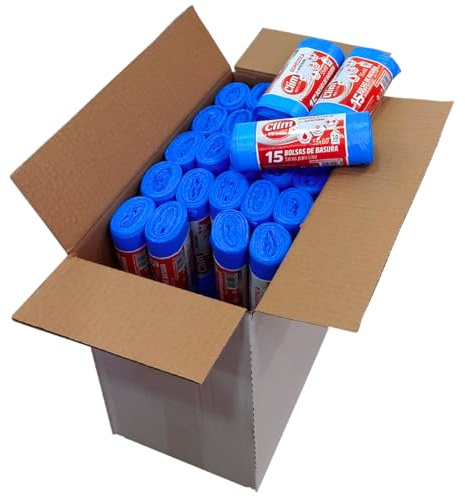 Clim Profesional 840 Bolsas de Basura Perfumadas con Autocierre para Cubo Doméstico de 30 litros. Rollo 15 uds. Caja con 56 rollos 55x60 cm