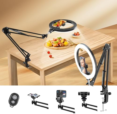 yAyusi 10'' Aro de Luz con Tripode para Movi, Flexible Soporte para Teléfono con Ring Light, Soporte de Cámara de Escritorio, Aro de Luz LED Profesional Regulable para Grabar Video/Streaming/TikTok