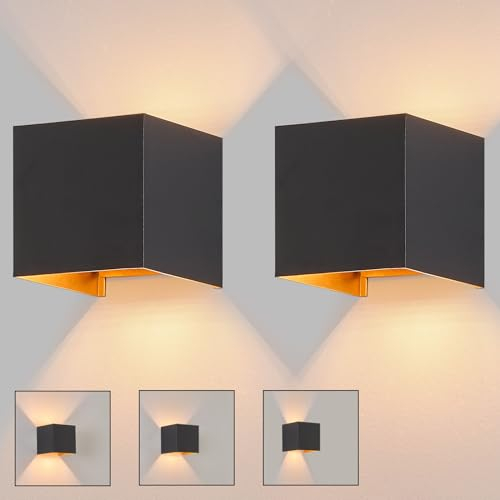 Kowanie Wandleuchte Aussen LED Wandlampe innen: 2er Set Außenwandleuchten Schwarz Gold Up Down Außenlampe Wand 5W IP65 Wasserdicht Wandbeleuchtung einstellbar 3000K Außenleuchte für Huaswand Garten