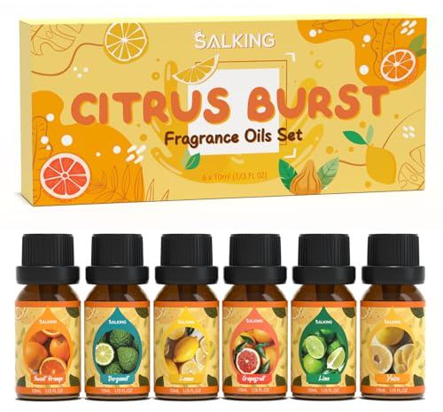 SALKING Explosión de Cítricos Aceites Esenciales para Humidificador Difusor, 100% Puro Aceites Esenciales Naturales Aceite Perfumado - Naranja Dulce, Bérgamo, Limón, Pomelo, Lima, Yuzu