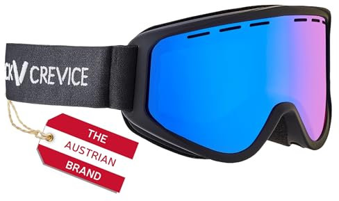 Black Crevice Junior Skibrille in Schwarz/blau I Skibrille für Kinder mit gepolstertem Rahmen I Revo Doppelscheibe mit Anti-Fog-Beschichtung & UV 400 Schutz I Optimaler Komfort für Kinder