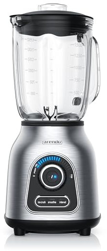 Arendo - Standmixer Glas - Hochleistungsmixer 24.000 U min - 1,75 lL Glasbehälter - 6-flügeliges kugelgelagertes Edelstahlmesser - 30 Leistungsstufen - Impulsfunktion - Edelstahl Smoothie Mixer