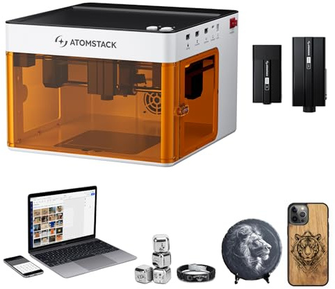 ATOMSTACK P1 Mini machine de gravure laser, laser à diode 5 W et laser infrarouge 1,2 W, Graveur laser de bureau portable découpeur laser, double moteur CoreXY, APP avec bibliothèque de conception