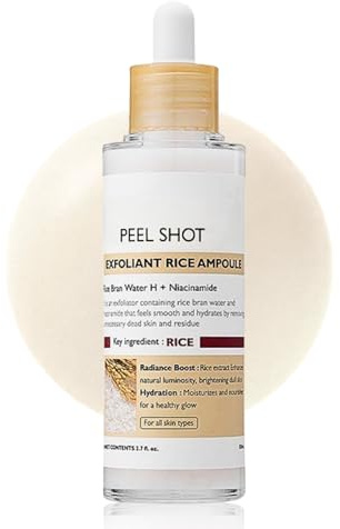 Peel Shot Exfoliant Rice Ampoule, Face Scrub Exfoliator Whiteheads Blackhead Remover, Pore Refining Facial Scrub, Gentle Exfoliating Rice Serum Contain AHA + BHA, Niacinamide, 80ml