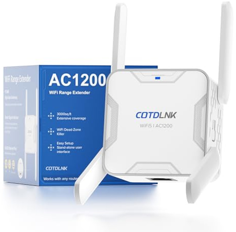 2026 COTDLNK Neuester WLAN Verstärker WLAN Repeater WiFi Internet Verstärker für Home 1200Mbit/s mit Eingebaute PA Dualband, WiFi Booster mit Ethernet-Anschluss, einfache Einrichtung, EU-Stecker