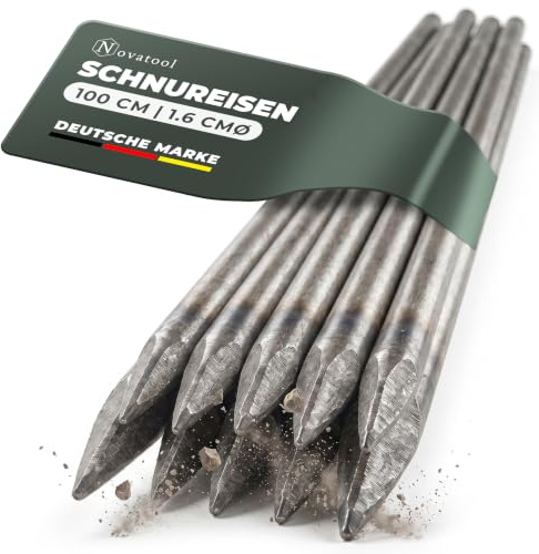 Novatool 10er Set Schnureisen Ø16 x 1000mm Made in Germany Schnurnägel Schnurnagel Erdnägel für Richtschnur Richtschnurhalter Erdnagel Pflasternagel Erdungsstange Rankstab Rankhilfe Nivellierstange