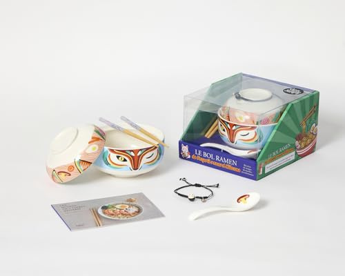 Coffret Le Bol Ramen de l'esprit renard Kitsuné: 1 bol ramen - 1 cuillère décorée - des baguettes - 1 livre de recettes - Coffret Japon