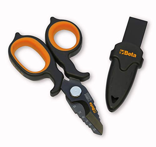 Beta 1128BAX - Tijeras de electricista de efecto doble, con perfil de fresa de acero inoxidable forrado en DLC