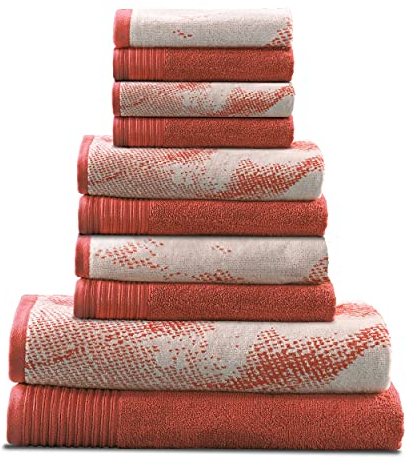 Superior Handtuch-Set aus erstklassiger Baumwolle, 10-teilig, einfarbig und marmoriert, umfasst 2 Badetücher, 4 Handtücher, 4 Waschlappen, weiches, saugfähiges, dekoratives